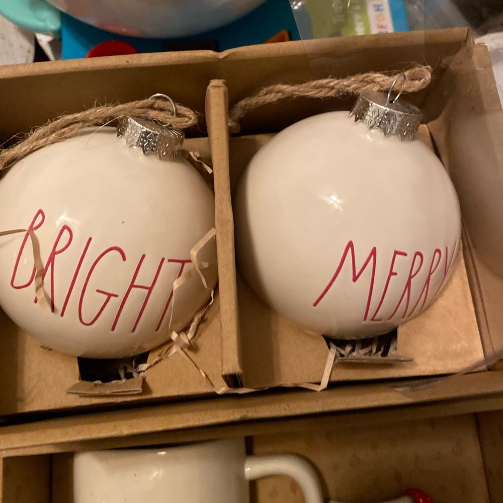 Rae Dunn Artesian Collection by Magenta Set of 2 Ornaments Merry Bright Holiday